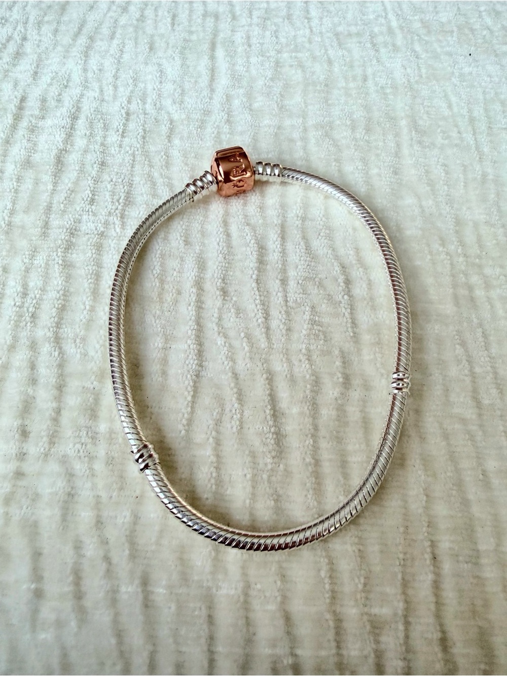 Pandora Rose Gold Barrel Snake Chain Bracelet size 19cm